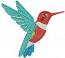 Hummingbird Machine Embroidery Design, Teal Red Blue Bird Pattern 97x87 mm  