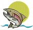 Leaping Trout against Sun Machine Embroidery Design, Fishing Theme Pattern 