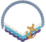 Nautical Rope Anchor Monogram Frame Machine Embroidery Design, Waves Border Style 