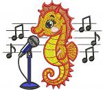 Cheerful Seahorse Sings at the Microphone Machine Embroidery Design