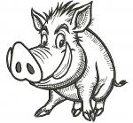 Wild Boar Machine Embroidery Design, Cartoon Animal Embroidery File  