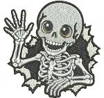 Cute Skeleton Breaking Through Wall Machine Embroidery Design, Halloween Skeleton Embroidery File, Funny Skull Embroidery Pattern