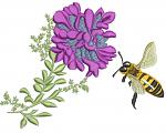 Flying bee and purple flower machine embroidery design  
