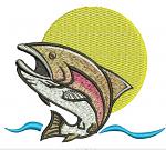 Leaping Trout against Sun Machine Embroidery Design, Fishing Theme Pattern 