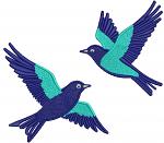 Two Flying Bluebirds Machine Embroidery Design, Pair of Blue Birds Digital File  
