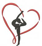 Gymnast with Ribbon and Heart Machine Embroidery Design 
