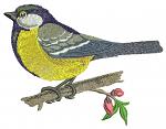 Blue Titmouse bird on a flower branch machine embroidery design 