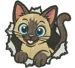 Cute Siamese Cat Machine Embroidery Design, Blue Eyed Kitten Peeking Through Wall, Kawaii Pet Embroidery File, Digital Download Pattern
