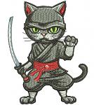 Samurai Ninja Cat Machine Embroidery Design with Sword, Japanese Style Warrior Cat Embroidery Pattern