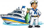 Cartoon Sailor with Yacht and Fish Nautical Art - PNG file with transparent background