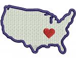 USA map heart machine embroidery design  
