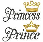 Prince and Princess Lettering with Crown, Mr and Mrs, His and Her Machine Embroidery Designs 