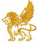Heraldic golden lion with wings machine embroidery design 