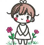 Cute Girl With Flower  Machine embroidery design   instantly download 