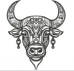 Boho Cow Bull Buffalo Machine Embroidery Design, Western Animal Head Outline Style 