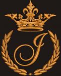 Crown, laurel wreath and letter J machine embroidery design