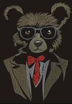 Bear in glasses and suit embroidery design for dark fabric 
