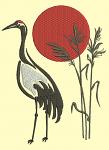 Japanese Crane Machine Embroidery Design, Red Sun Bird Digital File  