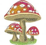Three red fly agaric mushrooms machine embroidery design 