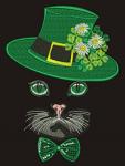 Mystical green-eyed cat with clover hat machine embroidery design 