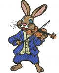 Cartoon Rabbit Playing Violin Machine Embroidery Design 