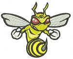 Angry hornet with red eyes, muscles and clenched fists machine embroidery design 