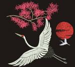 flying cranes sun and sakura branch  embroidery design 01