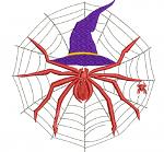 Spider on the web in wizard hat machine embroidery design  