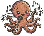 Singing octopus with microphone embroidery design 