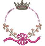 Sakura Wreath Bow and Crown Monogram Frame Machine Embroidery Design 