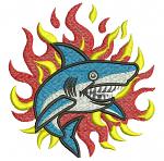 Flaming shark machine embroidery design  