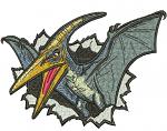 Pterodactyl Dinosaur Embroidery Design, Blue Yellow Flying Reptile, Detailed Animal Machine Embroidery Pattern 