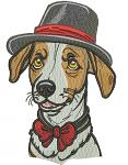 Dog in a hat and a red bow machine embroidery design 