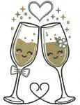  Wedding Champagne Glasses Embroidery Design, Cute Bride and Groom Glasses, Wedding Toast Embroidery Pattern