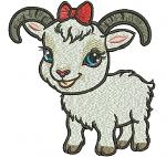 Baby Goat Machine Embroidery Design, Cute Goatling Bow Digital File 
