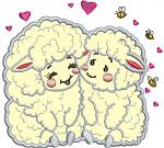 Cute Twin Lambs Hugging Applique Machine Embroidery Design Kawaii Sheep  with Hearts and Bees Baby Nursery Farm Animal Instant Download PES DST