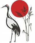 Japanese Crane Machine Embroidery Design, Oriental Red Sun Digital File 
