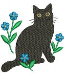 Black Cat with Blue Flowers Machine Embroidery Design, this is not a real product, These are digital files