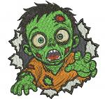 Cute Zombie Boy Ripping Through Wall Machine Embroidery Design Spooky Green Monster 