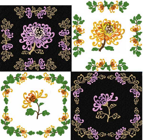 Chinese Chrysanthemum 8 Machine Embroidery Designs Set