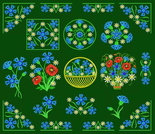 Cornflowers 14 Machine Embroidery Designs set