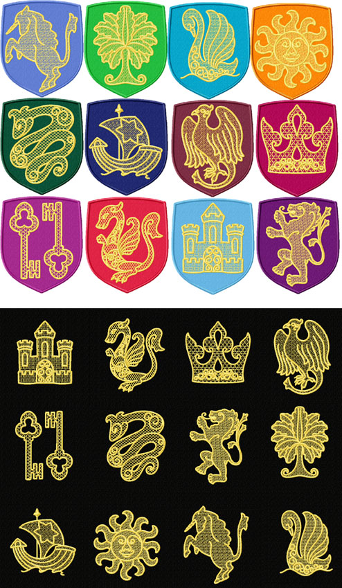 Heraldic 12 Applique Machine Embroidery Designs