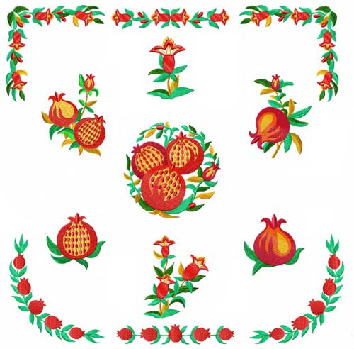 Pomegranates 11 Machine Embroidery Designs set