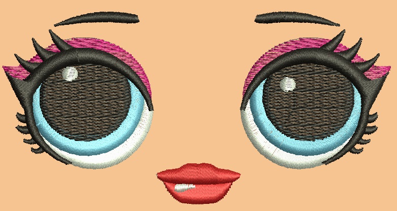 Princess Eyes - Left & Right Pair and Lips Separately | Machine Embroidery Design for Soft Toy