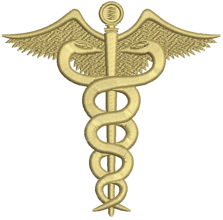 Caduceus Machine Embroidery, Medical Pattern