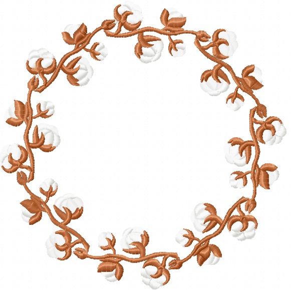 Cotton Flowers Wreath for Monogram Machine Embroidery Design  