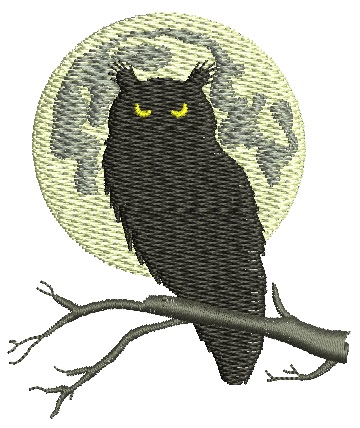 Owl and Moon Machine Embroidery Design.  