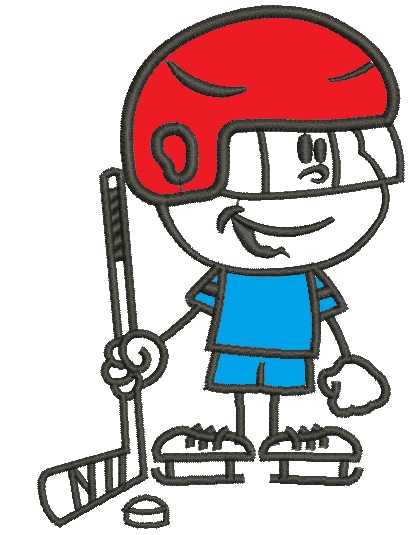 Boy playing a hockey applique Machine Embroidery Design  