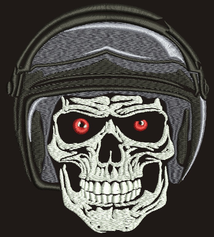Biker skull in helmet Machine Embroidery design 