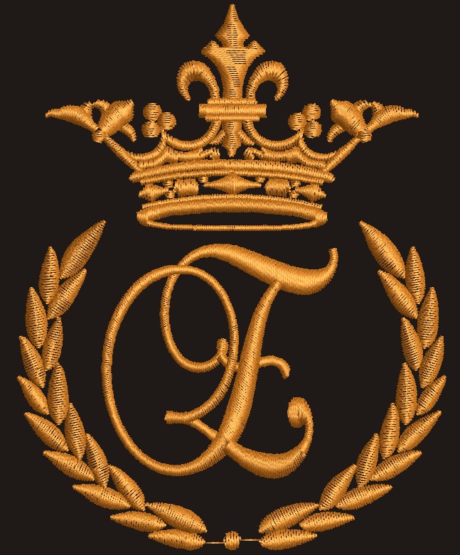 Crown, laurel wreath and the monogram letter "E" - Machine embroidery design,   design tested.  